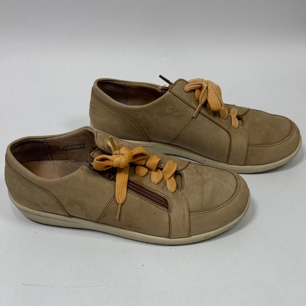 Vionic Women's Abigail Lace-Up Sneaker in a beige or wheat color